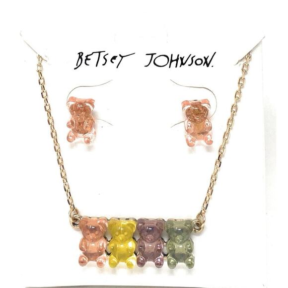 Betsey Johnson Gummy Bear Lucite Pastel Colored Earrings Necklace Set Nwt Rare - Picture 1 of 4